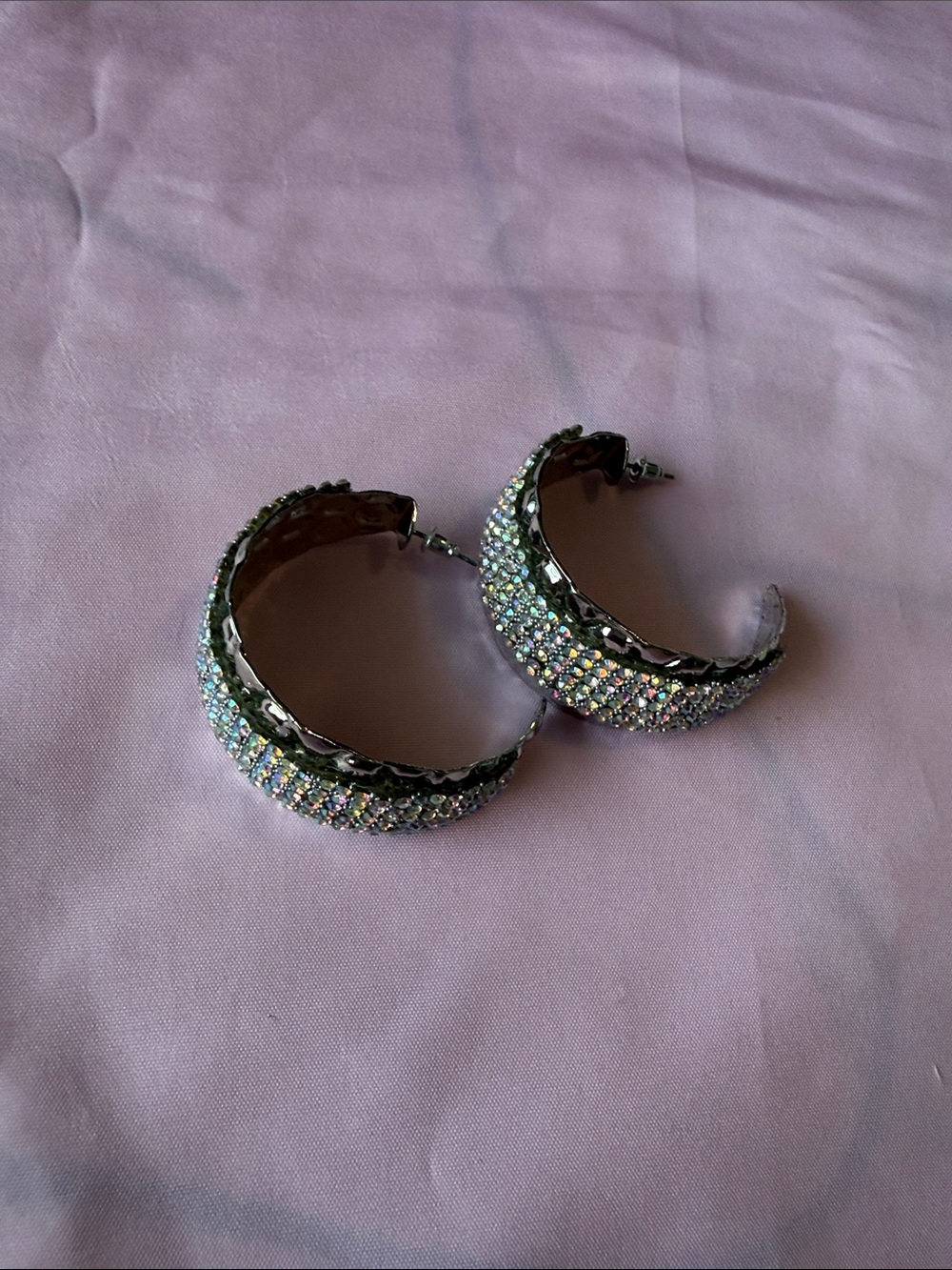 Crystal Pave Hoop Earrings in Iridescent Silver Tone